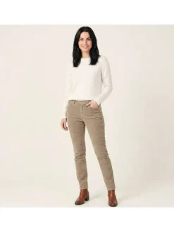 Pantalon en velours côtelé beige avec fermetures à bouton et glissière