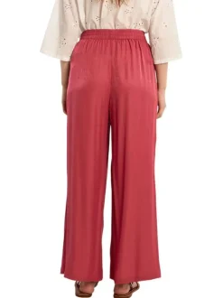 Pantalon framboise uni pourvu d'une coupe large et d'une taille haute