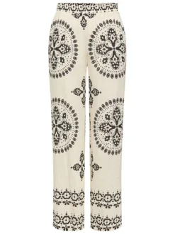 Pantalon jogging écru à motifs pourvu d'une taille intermédiaire