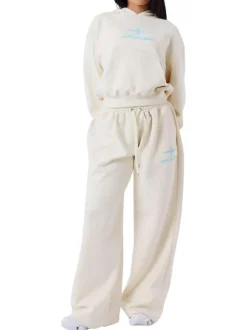 Pantalon jogging écru uni avec une coupe droite et un logo imprimé