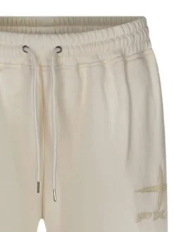Pantalon Jogging écru uni coupe droite et broderie sur la cuisse