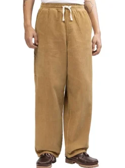 Pantalon jogging en coton camel uni en velours avec une coupe ample