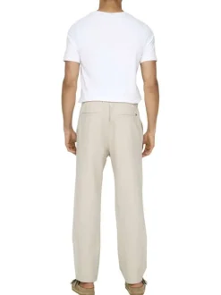 Pantalon Jogging en coton et lin mélangé écru uni avec une coupe droite