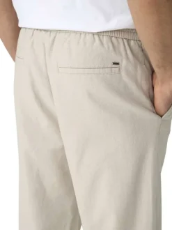Pantalon Jogging en coton et lin mélangé écru uni avec une coupe droite