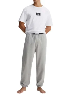 Pantalon Jogging en coton gris uni avec une coupe slim et poches latérales