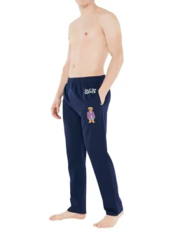 Pantalon Jogging en coton marine uni avec une coupe slim et un flocage sur la cuisse