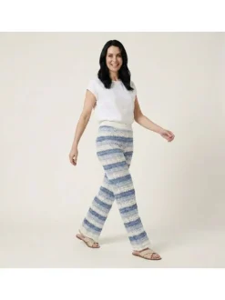 Pantalon jogging en coton mélangé bleu à rayures pourvu d’une coupe droite
