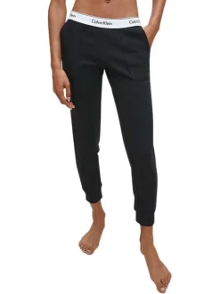 Pantalon Jogging en coton noir uni coupe slim avec des poches latérales