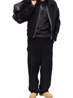 Pantalon jogging en coton noir uni en velours avec une coupe ample