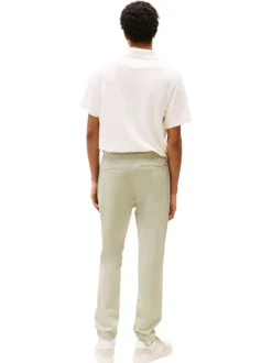 Pantalon jogging en coton tilleul uni avec une coupe slim et un lien