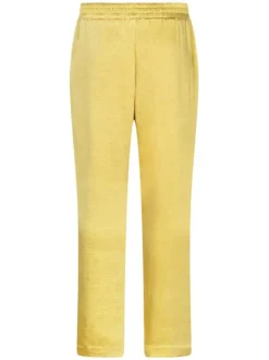 Pantalon jogging jaune uni en satin épais coupe large