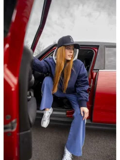 Pantalon jogging Jess bleu à rayures avec une coupe bootcut et 4 poches