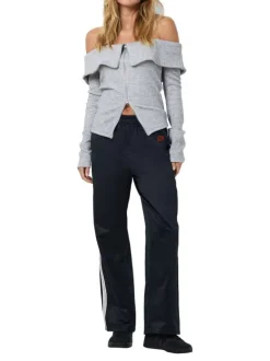 Pantalon jogging Jess Wide Leg Satin Pant Jrs noir rayé à coupe droite