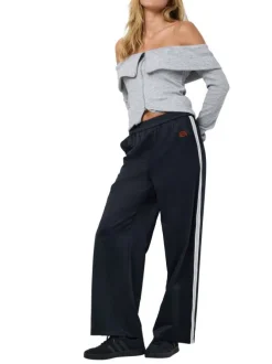 Pantalon jogging Jess Wide Leg Satin Pant Jrs noir rayé à coupe droite