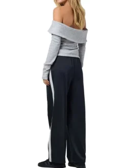 Pantalon jogging Jess Wide Leg Satin Pant Jrs noir rayé à coupe droite