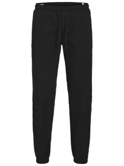 Pantalon Jogging Jpstkane Troy Cuffed en coton noir uni à coupe droite