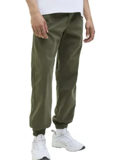 Pantalon Jogging Jpstkane Troy Cuffed Jogger Sn en coton kaki uni à coupe droite