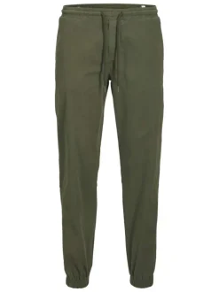 Pantalon Jogging Jpstkane Troy Cuffed Jogger Sn en coton kaki uni à coupe droite