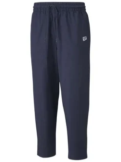 Pantalon jogging marine en coton uni avec logo brodé coupe slim