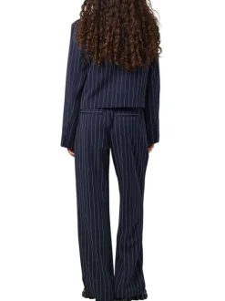 Pantalon jogging marine à rayures pourvu d’une coupe droite