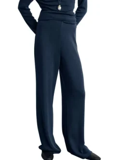 Pantalon jogging marine uni avec une coupe droite et une taille élastiquée