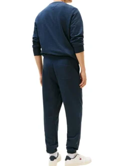 Pantalon Jogging marine uni avec une coupe droite et une taille élastiquée