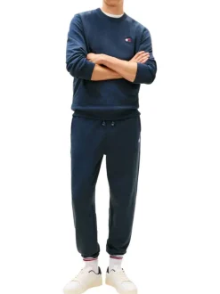 Pantalon Jogging marine uni avec une coupe droite et une taille élastiquée