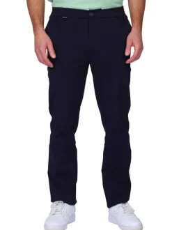 Pantalon jogging marine uni avec une coupe droite à zip et à bouton