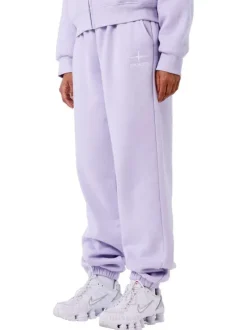 Pantalon jogging mauve uni avec une coupe droite et une taille élastiquée