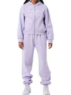 Pantalon jogging mauve uni avec une coupe droite et une taille élastiquée