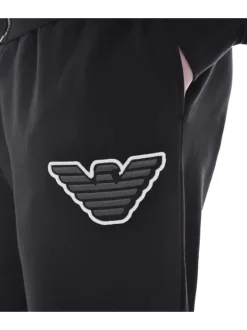 Pantalon jogging noir en coton uni avec gros logo brodé coupe slim