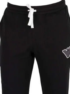 Pantalon jogging noir en coton uni avec gros logo brodé coupe slim
