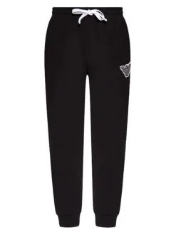 Pantalon jogging noir en coton uni avec gros logo brodé coupe slim