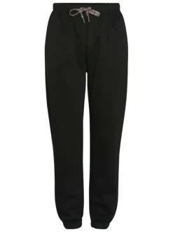 Pantalon jogging noir uni à coupe droite avec cordon de serrage léopard