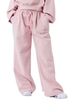 Pantalon Jogging rose uni avec une coupe droite et un logo imprimé