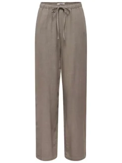 Pantalon jogging taupe uni pourvu d'un cordon de serrage à la taille