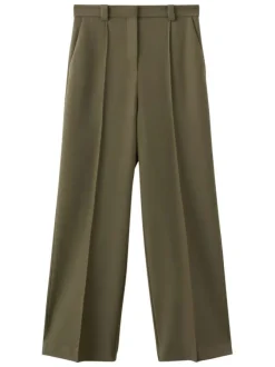 Pantalon kaki uni avec une coupe droite et une taille mi-haute
