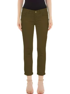 Pantalon kaki uni à 5 poches avec une coupe slim et une taille basse