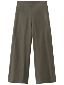 Pantalon kaki uni pourvu d'une coupe droite et d'une taile haute