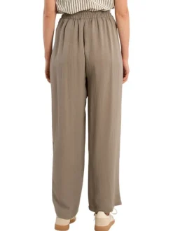 Pantalon kaki uni pourvu d'une coupe large et d'une taille haute