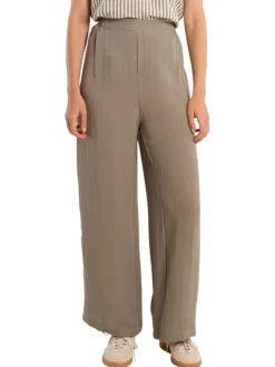 Pantalon kaki uni pourvu d'une coupe large et d'une taille haute