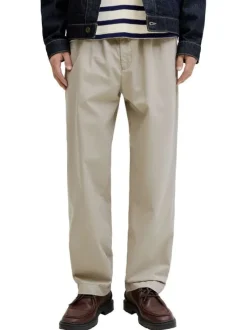 Pantalon Karl Lawrence en coton beige pourvu d'une taille élastiquée