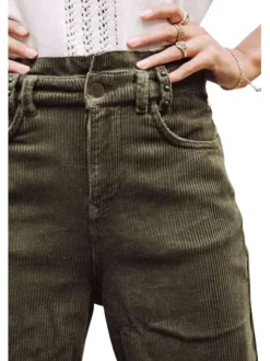 Pantalon Lara Veluto en coton kaki uni, coupe boyfriend en velours côtelé