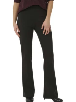 Pantalon legging noir uni avec une coupe flare et une taille élastiquée