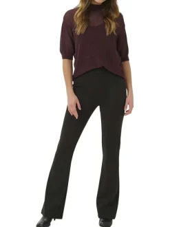 Pantalon legging noir uni avec une coupe flare et une taille élastiquée