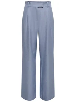 Pantalon Linda bleu denim uni avec une coupe droite et une taille haute
