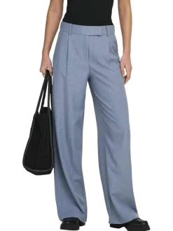 Pantalon Linda bleu denim uni avec une coupe droite et une taille haute