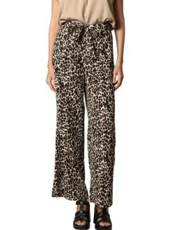 Pantalon léopard avec une coupe fluide et une ceinture à nouer à la taille