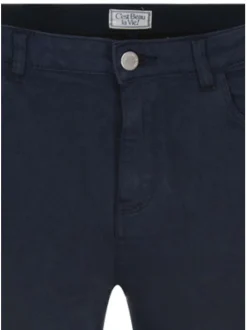 Pantalon Louise marine uni avec une coupe slim et une taille intermédiaire