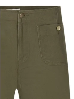 Pantalon Madeline en coton mélangé kaki uni pourvu d'une coupe large